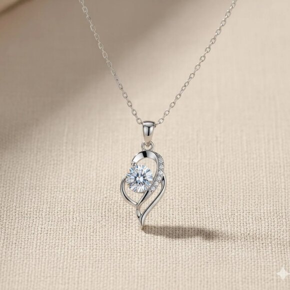Sterling Silver Moissanite Necklace, Dainty 0.5 Carat Pendant, FOR HER - Picture 5 of 7